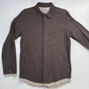 ROBERT GELLER Double Weave Layer Button Up Shirt Mens 52 Brown Tan Made in Japan